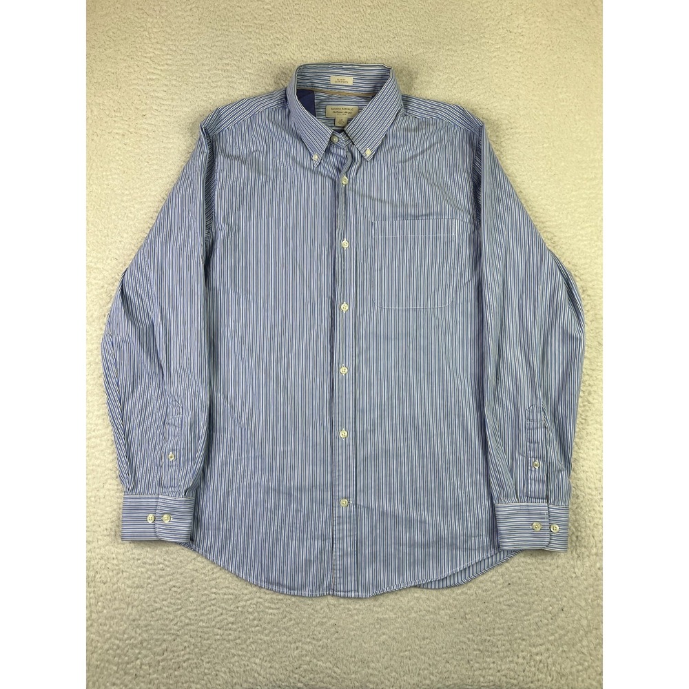 Banana‎ Republic Shirt Mens Large Blue White Striped Button Down Slim Fit Cotton